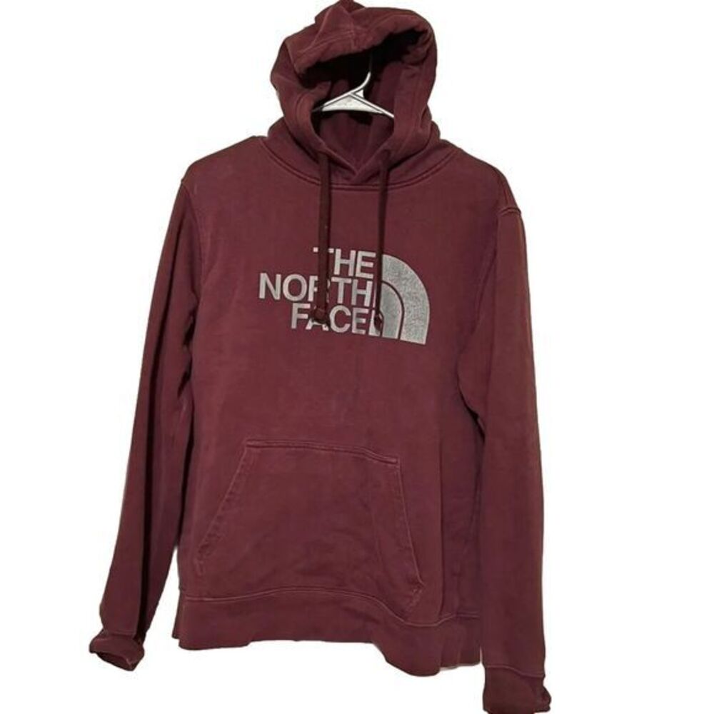 North Face Mens Hoodie Size Small Maroon Pullover Sweatshirt Logo Casual
